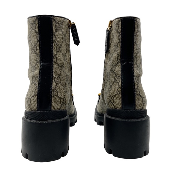 GUCCI DARK BEIGE GG SUPREME HORSEBIT INTERLOCKING G ANKLE BOOTS - Picture 6 of 10